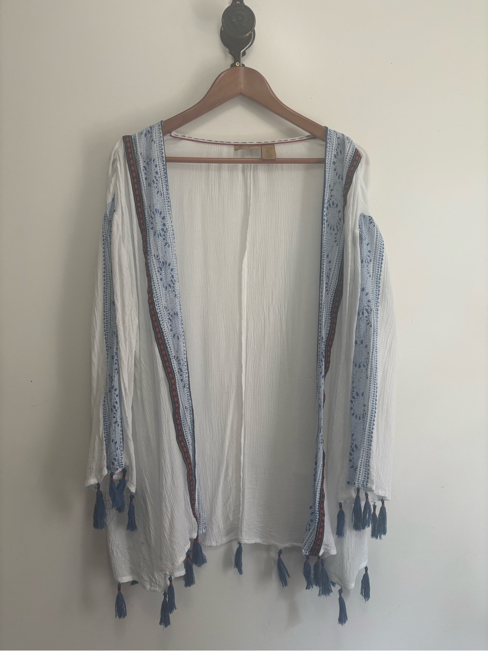 Wrangler White & Light Blue Tassel Swim Coverup